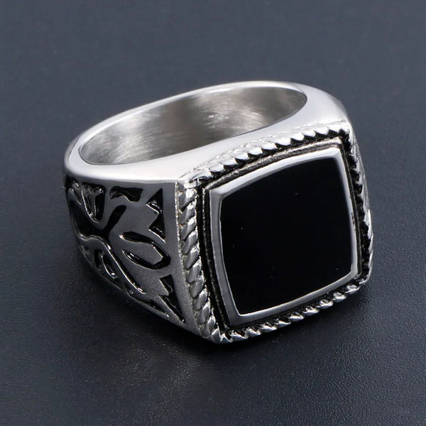 Black Gem Square Signet Ring