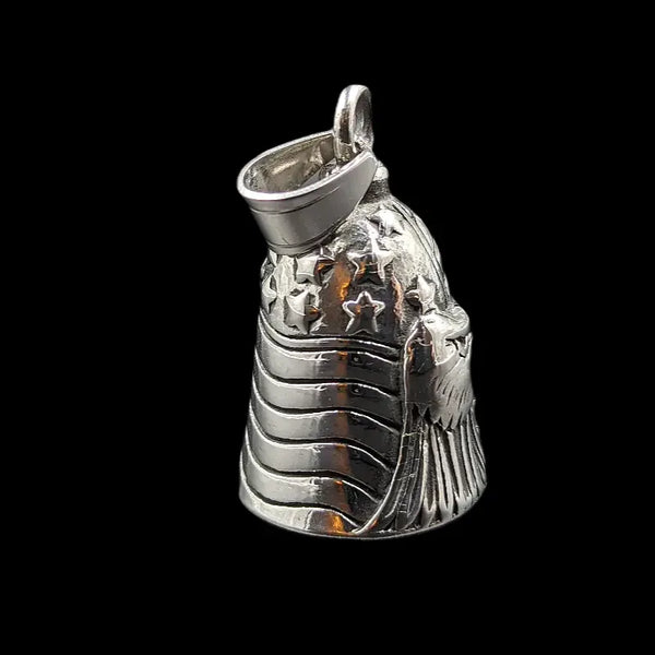 silver motorcycle bell with eagle and american flag