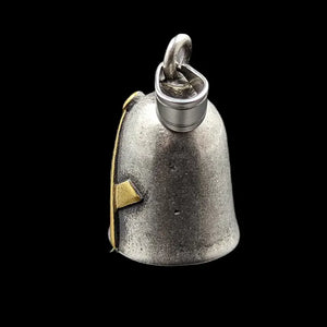 silver and gold gremlin bell with mason square and compasses