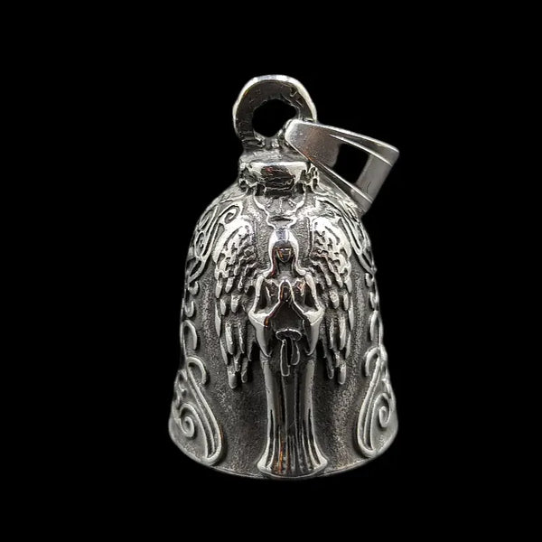 silver motorcycle bell with angel