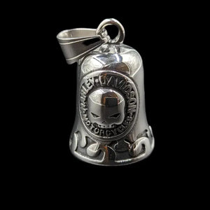silver motorcycle bell with harley davidson skull and flames