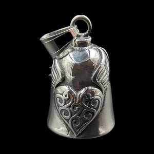 silver gremlin bell with winged heart