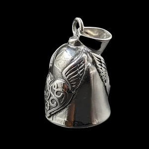 silver gremlin bell with winged heart
