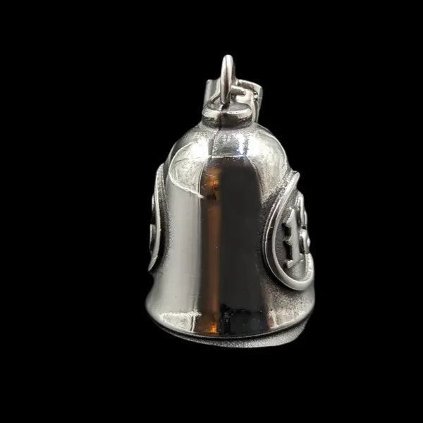 silver gremlin bell with thirteen outlaw symbol