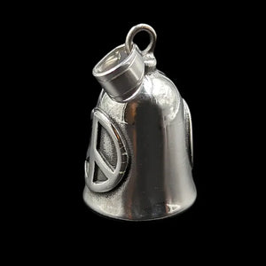 silver gremlin bell with peace sign