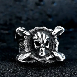 silver skull ring with motorcycle chain and dragon claws