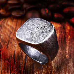brushed stainless square signet ring in silver color