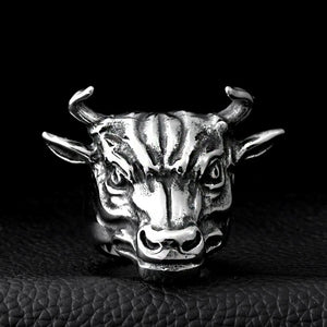 silver ring of a bull's head