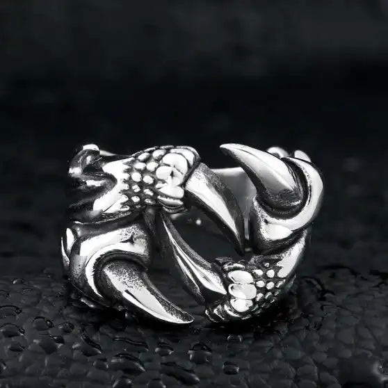 silver dragon claw biker ring