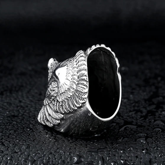 silver ring of an eagle with a turquoise gem