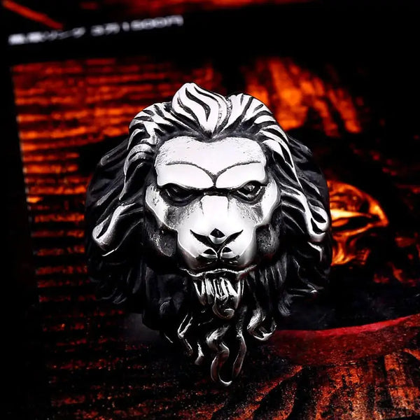 silver ring of a lion's head