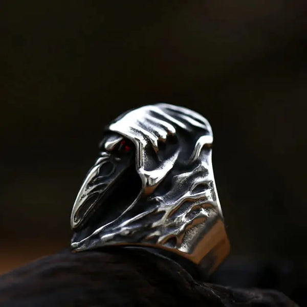 silver gothic ring of a plague doctor
