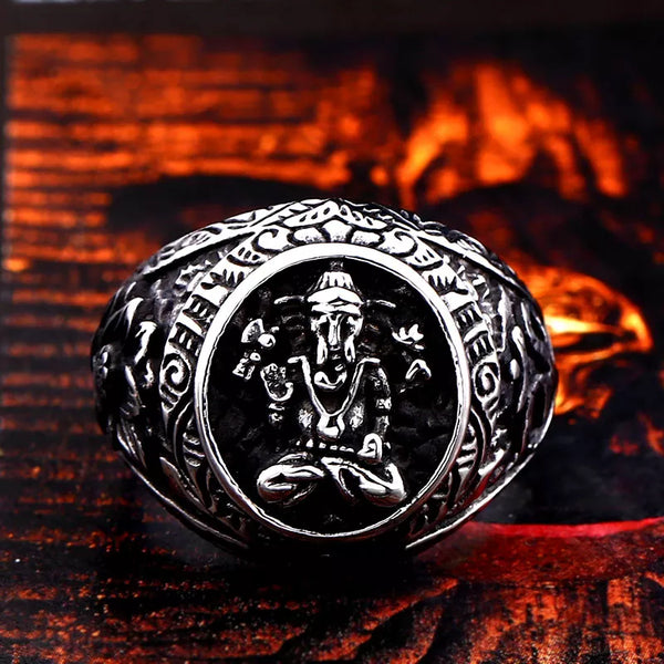 silver ring with hindu god ganesh