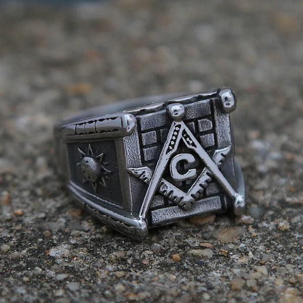 Square & Compass Freemason Ring