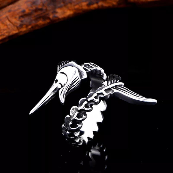 silver ring of swordfish skeleton