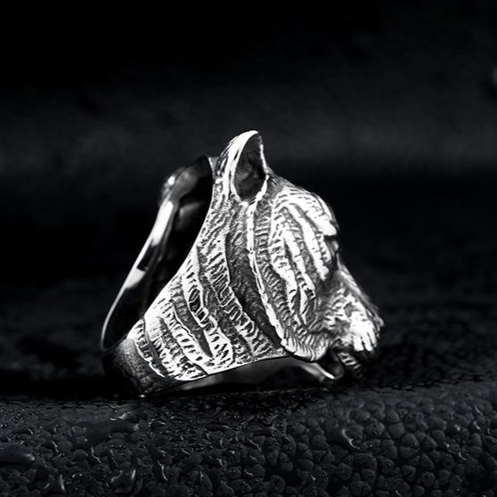 silver ring of a tiger's head