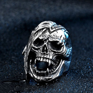 silver gothic vampire skull ring