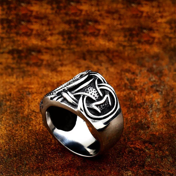 silver ring with vegvisir symbol