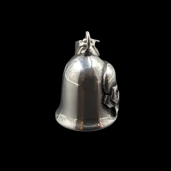silver gremlin bell with skull