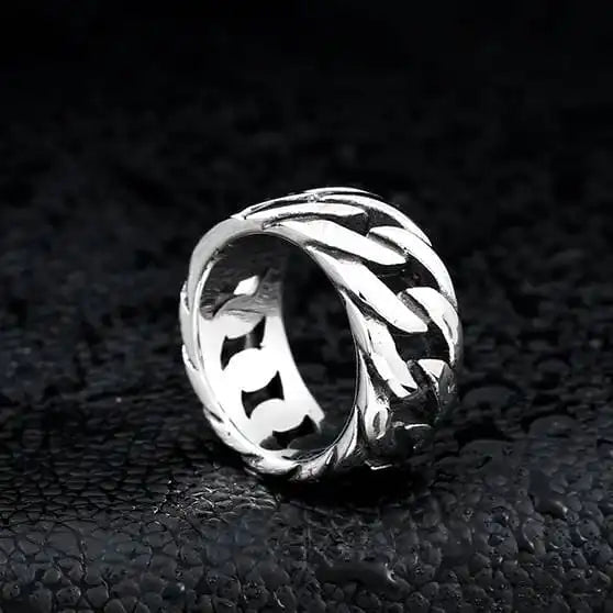 silver biker ring of a motorcycle chain