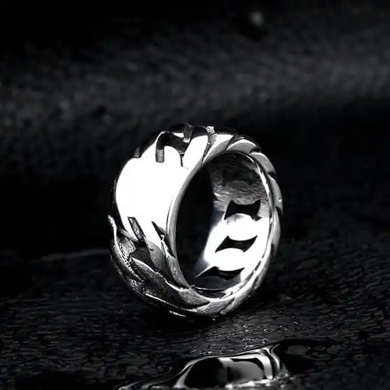 silver biker ring of a motorcycle chain