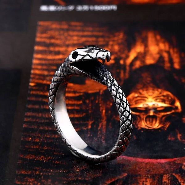 silver ring of snake eating itself