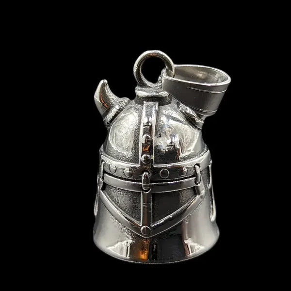 silver gremlin bell with viking helmet and horns