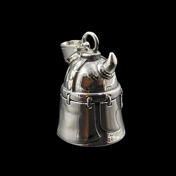 silver gremlin bell with viking helmet and horns
